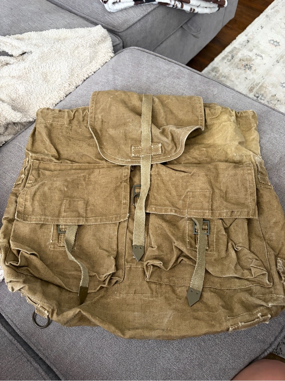Canvas Military-Style Rucksack Backpack in Brown